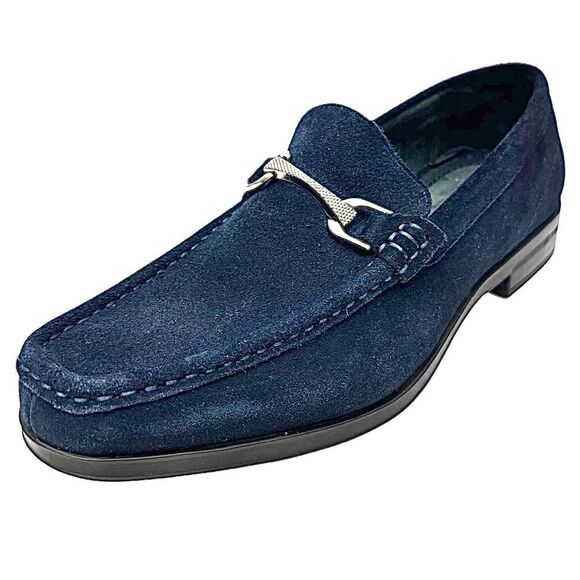 Stacy Adams Mens Newcomb Moc Toe Bit Loafer Blue Suede 7.5 M Pre-Owned - Picture 2 of 11
